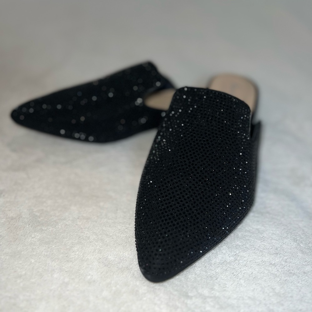 Elegant Black Sparkle-Studded Slip-On Women's Shoes
